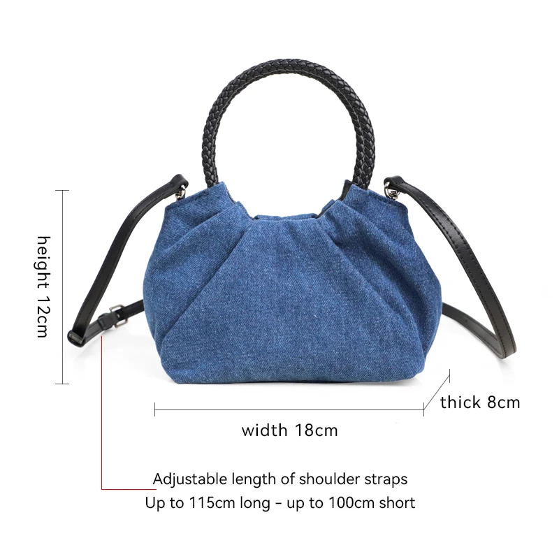 Женская джинсовая сумка из натуральной кожи с ручками