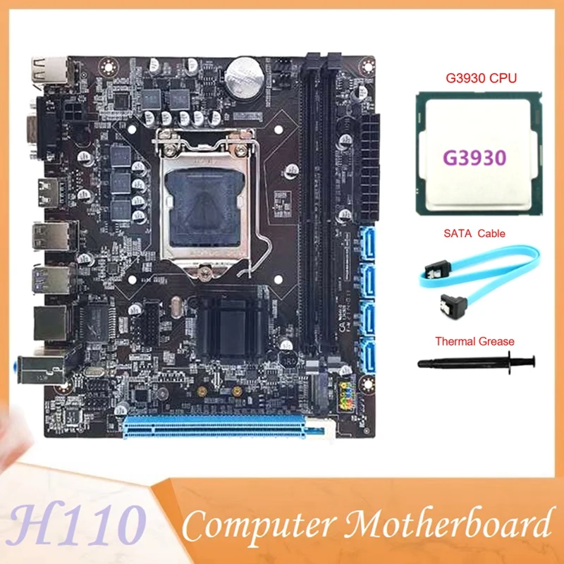 

H110 Computer Motherboard Supports LGA1151 6/7 Generation CPU Dual-Channel DDR4 RAM+G3930 CPU+SATA Cable+Thermal Grease
