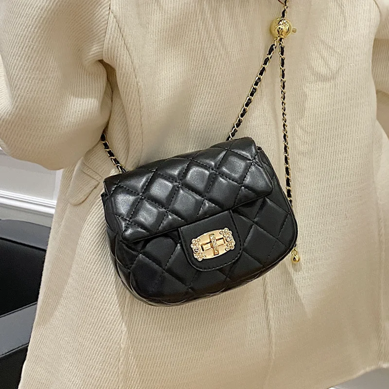 

Black Diamond Lattice Women Shoulder Bags Luxury Designer Pu Leather Messenger Handbag Ladies Chain Quilted Square Crossbody Bag