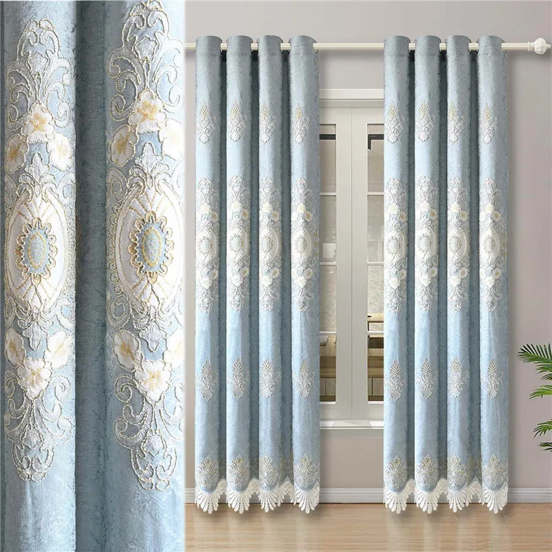 

European Villa Home Decor Curtains For Living Room Luxury Chenille Embroidery Bedroom Dining Room Window Blinds Drapes Custom