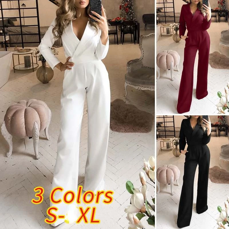 

Women's Fashion Jumpsuits 2022 Spring Autumn Office Lady Long Sleeve Overalls Casual Solid High Waist Rompers