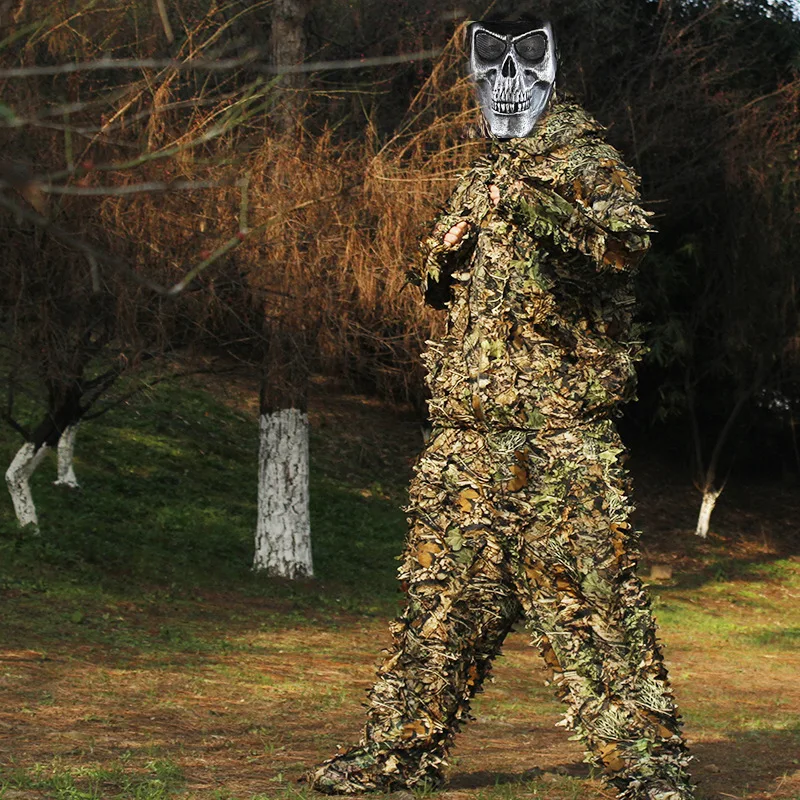 

Woodland Camo Ghillie Suits Sniper Leaf Camouflage 3D Jungle Forest Disguises Stealth Hunting Clothes Tatical Costume Set