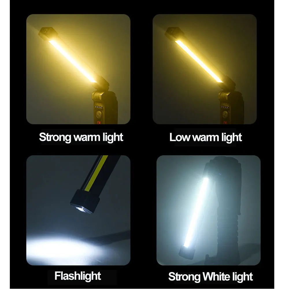 Multifunction COB Three Lights Led Flashlight USB Rechargeable Work Light Magnetic Lanterna Hanging Lamp with Built-in Battery enlarge