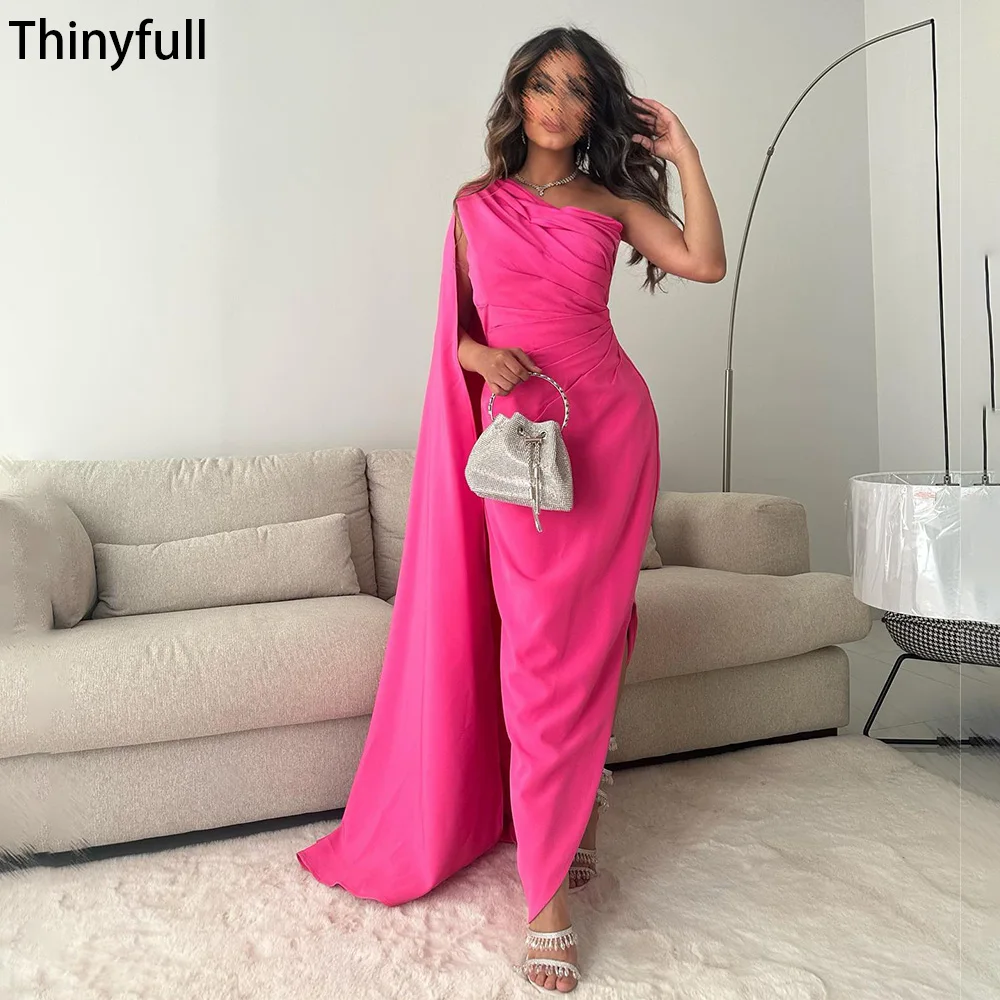 

Женское вечернее платье-Русалка Thinyfull, ярко-розовое платье с одним открытым плечом и разрезом на боку, Длинное Элегантное платье для выпускного вечера