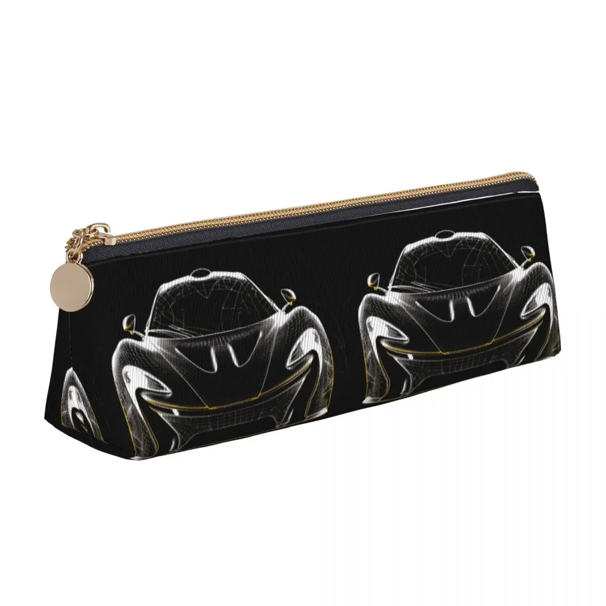 

Powerful Sports Car Triangle Pencil Case Neon Line Art Cute Zipper Pencil Box Teenager Elementary School Leather Pen Bags