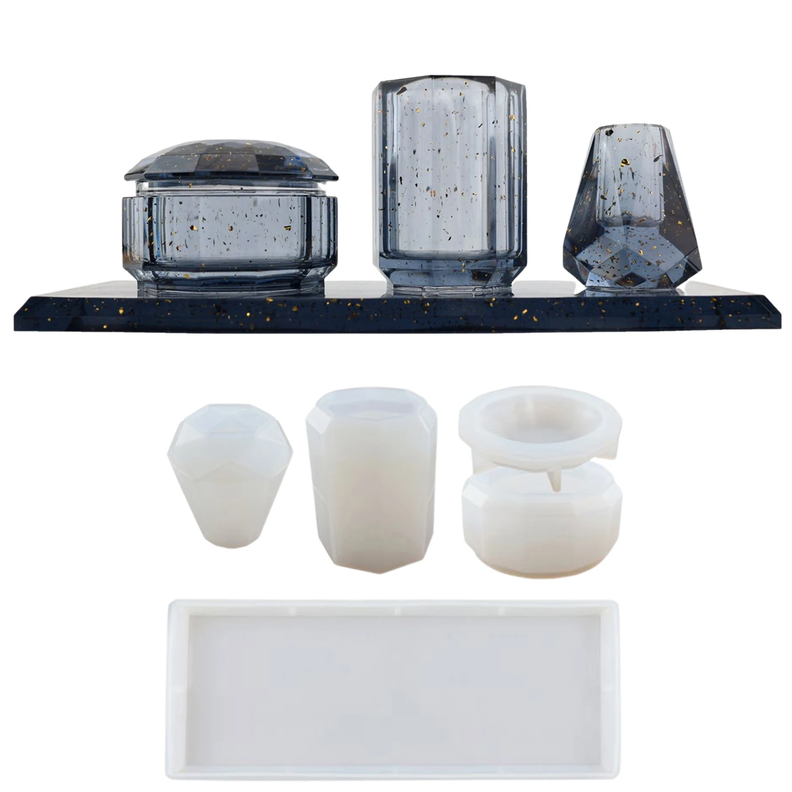 

4pcs Resin Molds For Bathroom Accessories Set Bathroom Tray Bottle Jar With Lid Epoxy Resin Casting Mold Toilet Countertop
