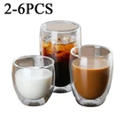 2-6 шт., двухслойная Изолированная чашка, Антибликовая кружка для кофе, молока, напитков, стеклянная бамбуковая крышка, прозрачная посуда для напитков, подарок
