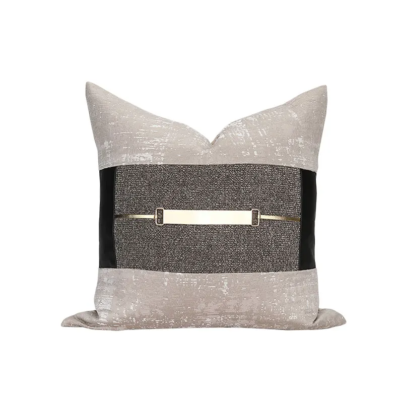 

Cushion Cover 45x45cm Brown Cotton Patchwork Throw Pillows Gold Metal INS Fasionable Sofa Cushions Pillow Case Home Decor