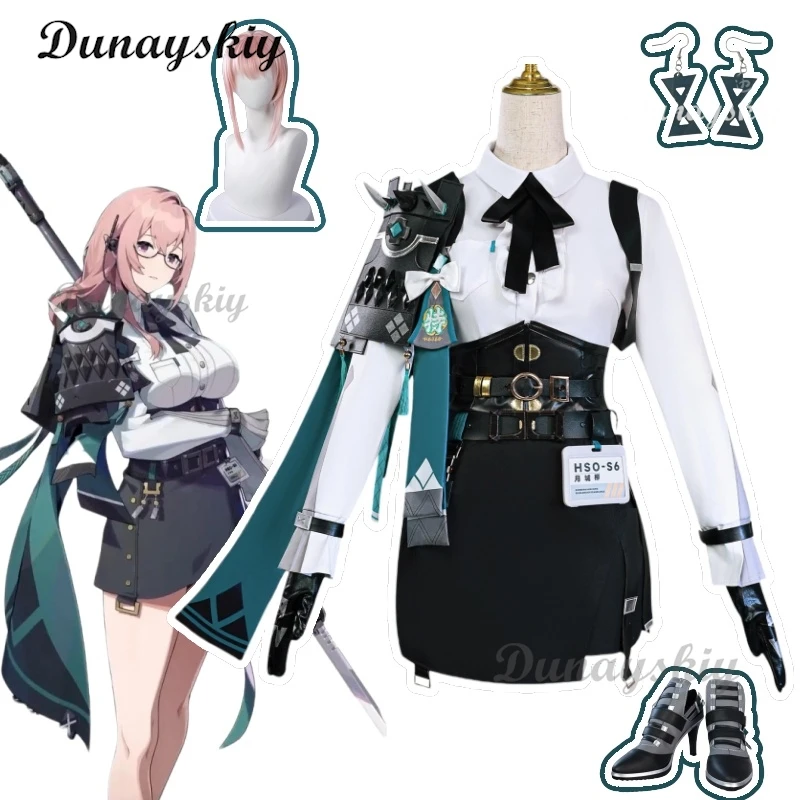 Tsukishiro Yanagi Косплей Костюм Парик Игра Zenless Zone Zero ZZZ Очки Обувь Женское Платье