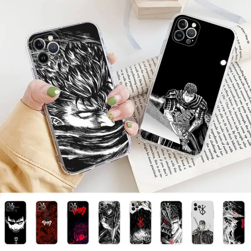 

Anime Berserk Guts Phone Case For iPhone 14 13 12 11 Pro Max XS X XR SE 2020 6 7 8 Plus Mini Transparent Shell