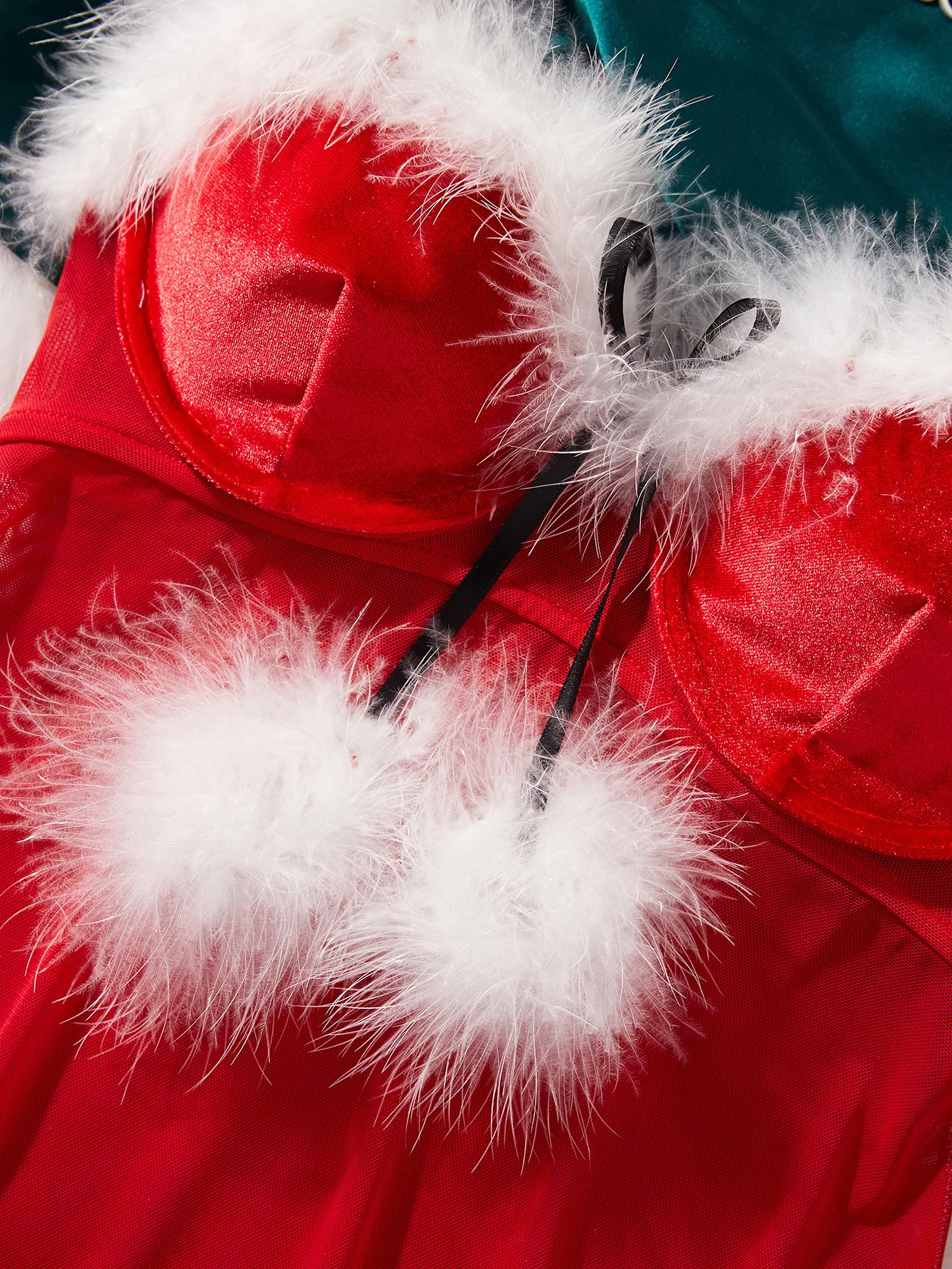 Рождественское платье Ellolace со стрингами и перьями бархатное мини-платье с бантом