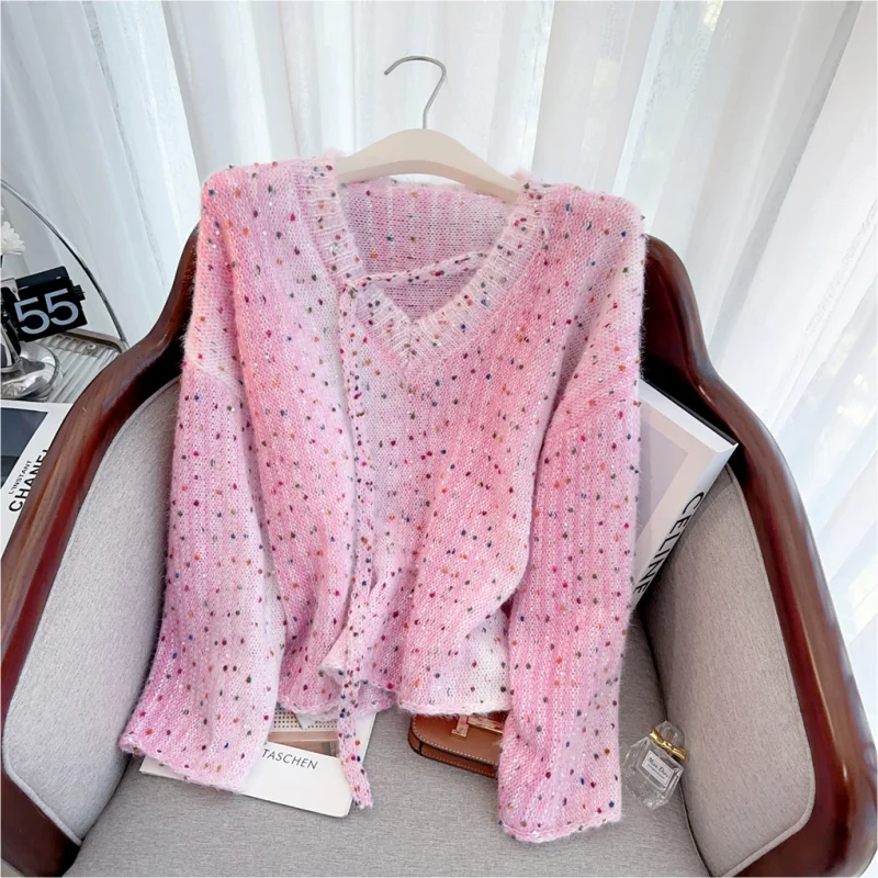 2024 новый серый свитер с v-образным вырезом модная зимняя женская одежда