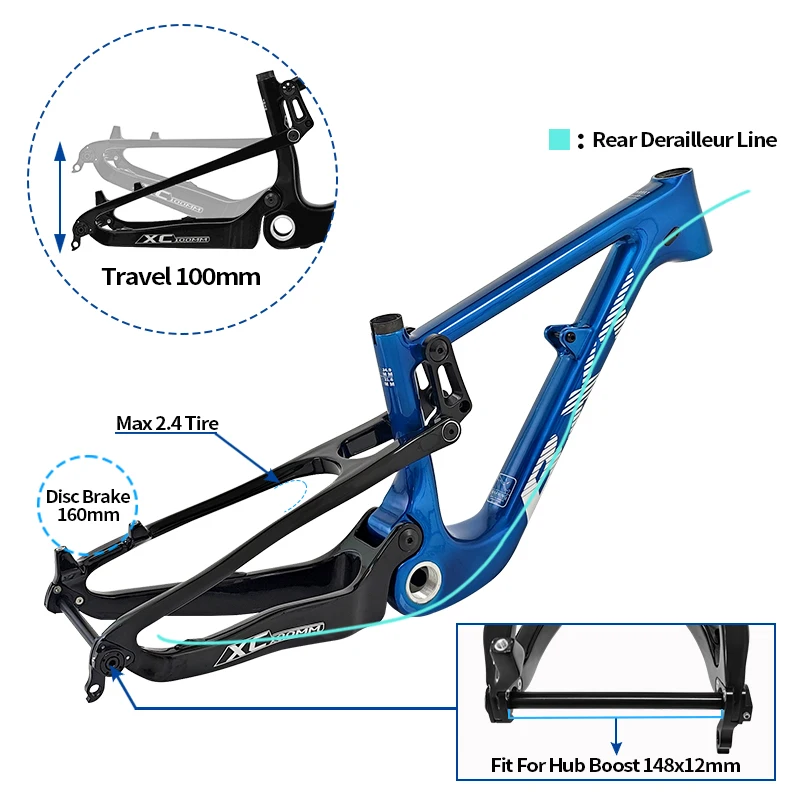 Карбоновые рамы BXT MTB с полной подвеской 20er Boost 148, горная карбоновая рама, подходит для вилки, хода 80-120 мм (art.: 3920ccc62dfb0) - 3920ccc62dfb0