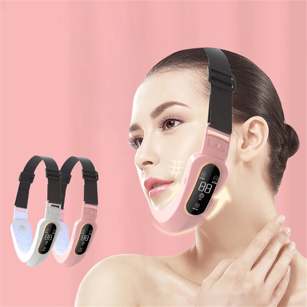 

EMS Facial Massager V-Line Lift Up Belt Red Blue Light Face Slimming Vibration Massager Face Lifting Device Reduce Double Chin
