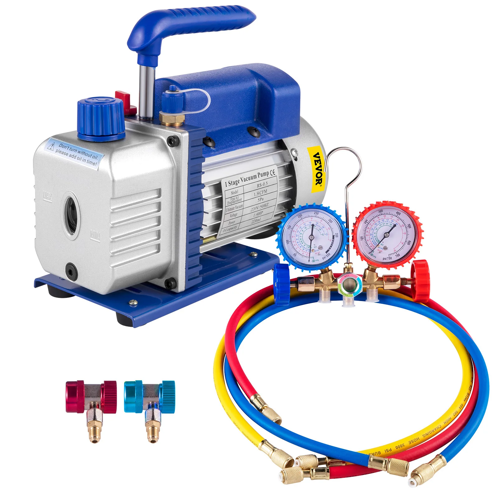 

VEVOR 1.8-4.8CFM Refrigerant Vacuum Pump Kits HVAC Refrigeration 1/3 1/4 HP with Manifold Gauge for Household Air Conditioning