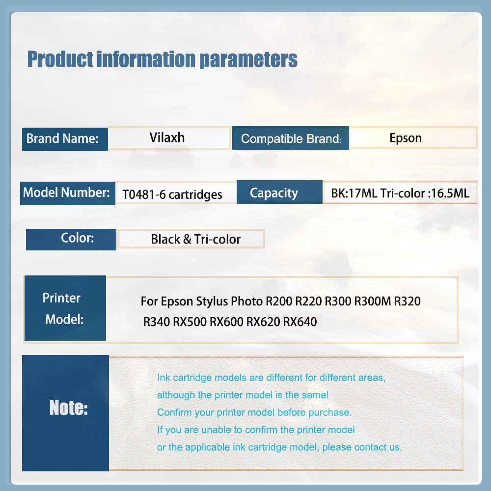 Картриджи чернильные Vliaxh 6 цветов для T0481 T0482 T0483 T0484 T0485 T0486 Stylus R290 R200 R300 RX500 RX620