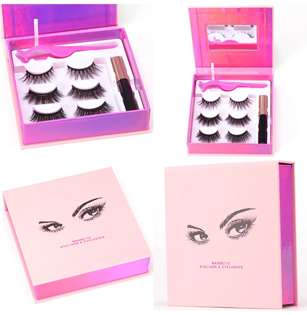 Magnetic Liquid Eyeliner Gift Box Set Private Label 5D Magnetic Eyelashes with Tweezers and Mirror