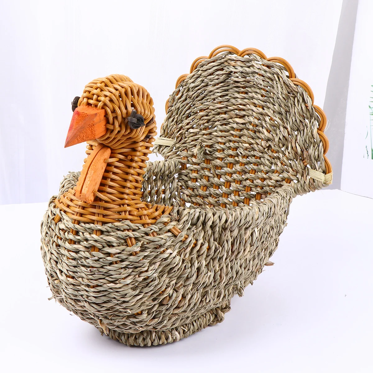 

Basket Storage Woven Rattan Fruit Wicker Baskets Bread Turkey Serving Organizer Straw Home Chicken Animal Shaped Floweregg