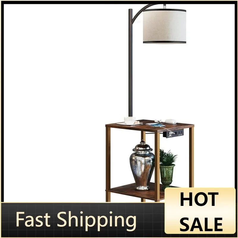 

SUNMORY деревенская Настольная лампа с подставкой, полки, зарядная станция (порт USB и AC), 3-цветная лампа с регулируемой температурой