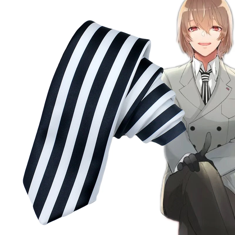 

Anime Persona 5 Goro Akechi Cosplay Necktie Unisex Black White Stripe Tie Masquerade Costume Shirt Accessories Prop