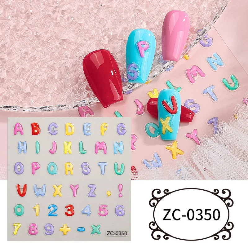 

1PCS 5D Relief Macaron Letter Number Design Nail Art Stickers Cartoon Series Self Adhesive Decals DIY Nail Decorations Supplies