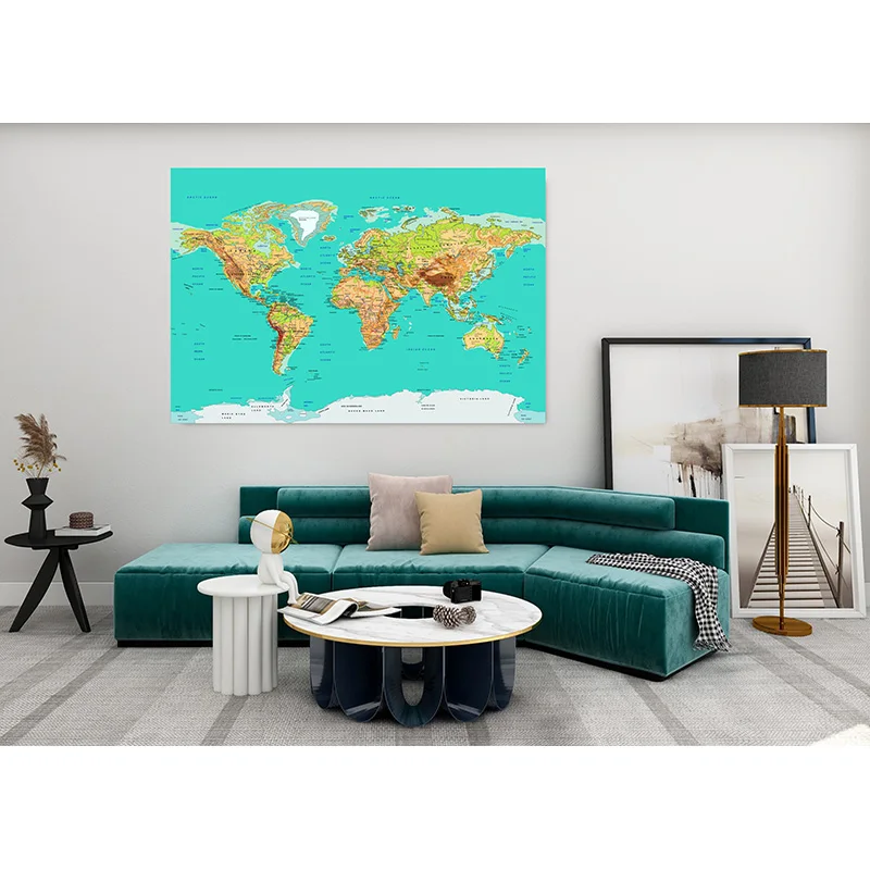 

Vinyl Photography Backdrops Props Physical Map of The World Vintage Wall Poster Home School Decoration Baby Background DW-04