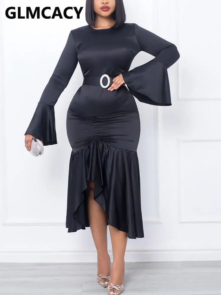 

BLACK SATIN ASYMMETRICAL DRESS