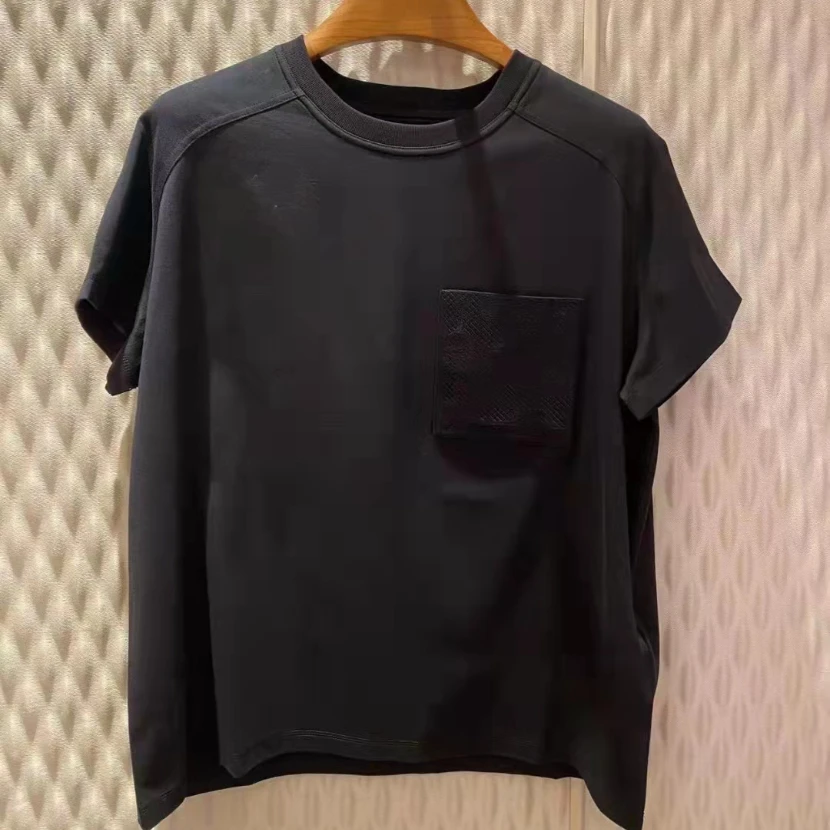 

2022 New Summer Casual Style Women Classic Top Quality Cotton Solid White Black O-neck T-shirts with Pockets