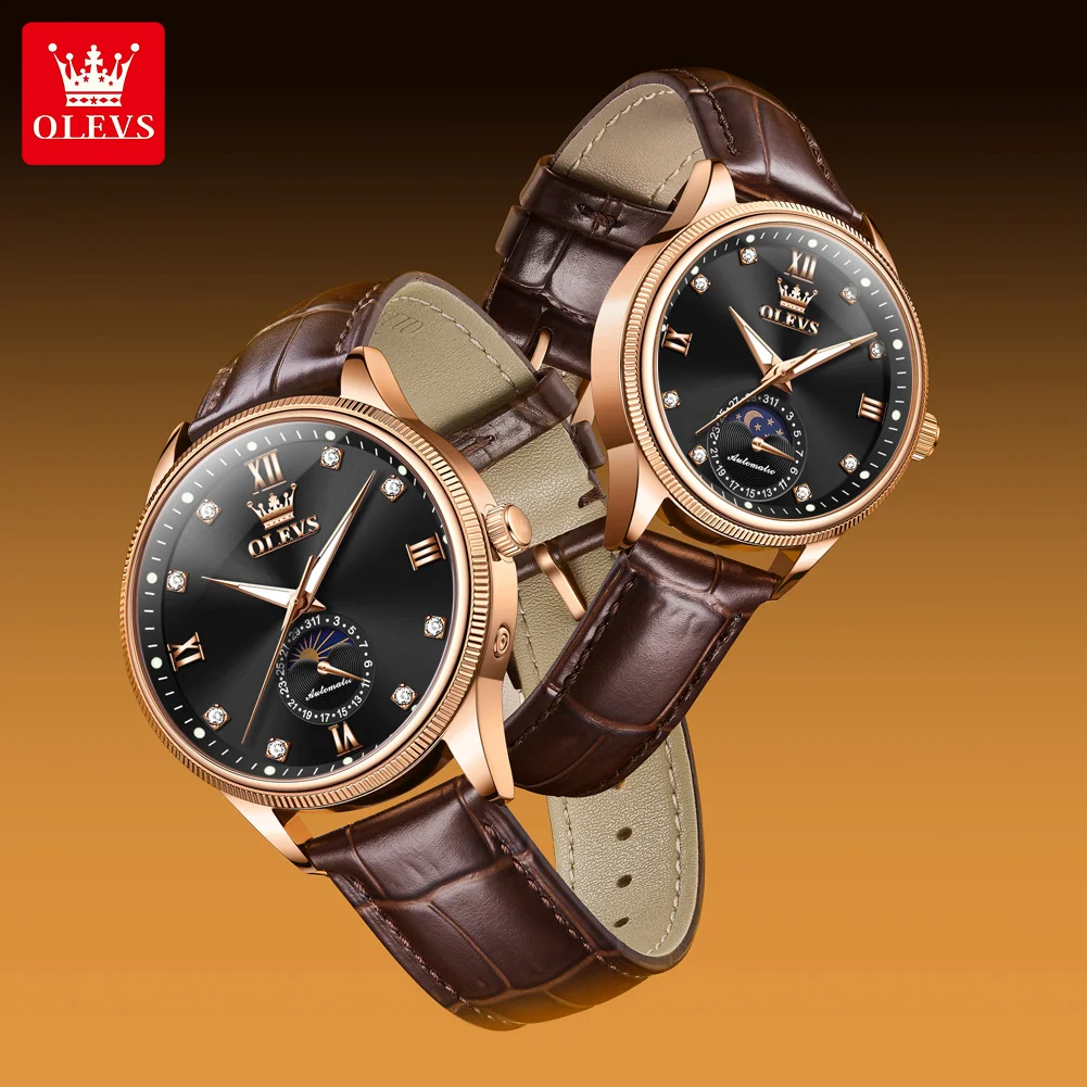 OLEVS брендовые роскошные автоматические механические часы для пар деловые