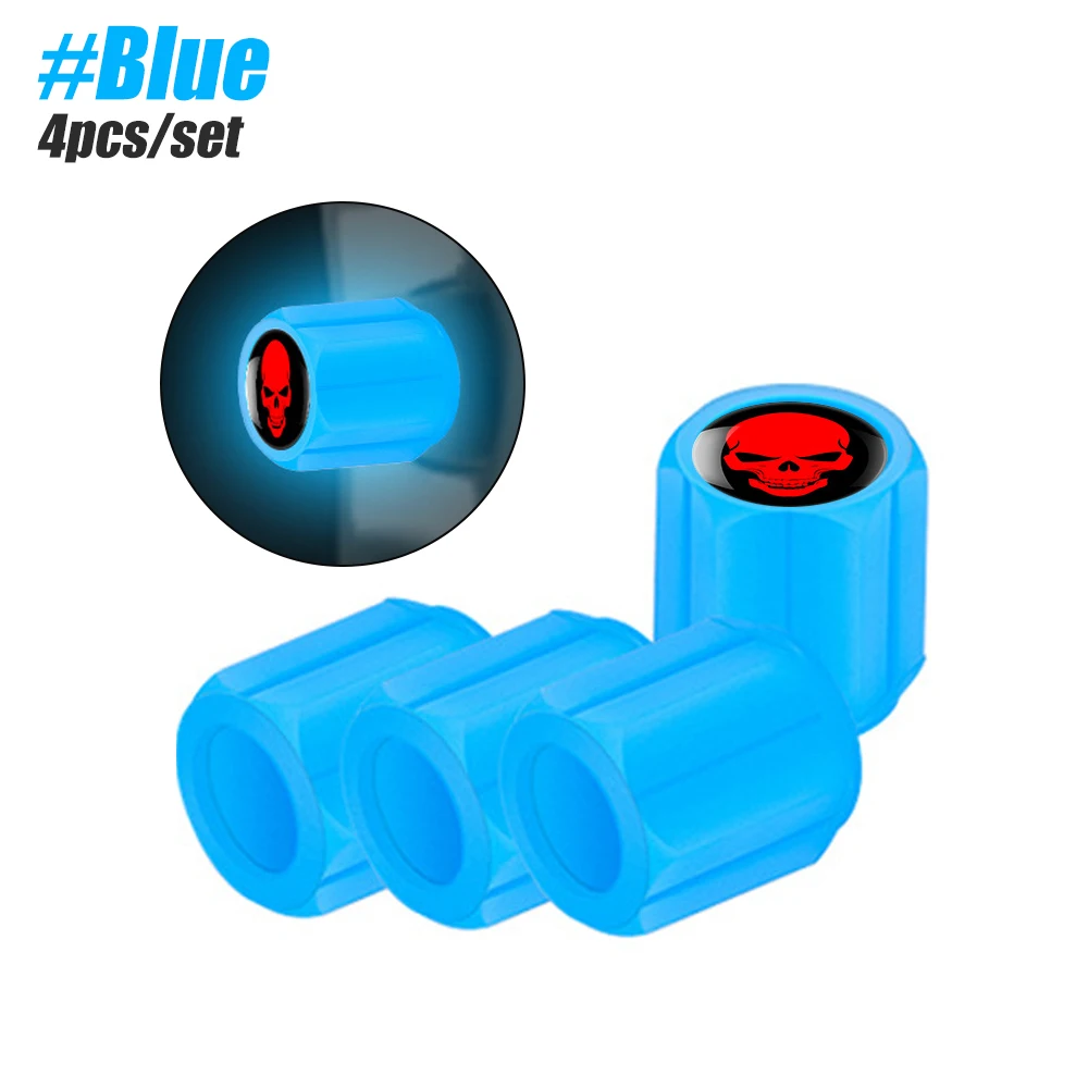 

AQTQAQ 4 шт. светящиеся колпачки клапанов, флуоресцентные колпачки для штока шин, стиль черепа, крышка клапана, светящиеся колпачки для шин, воздушные колеса для автомобилей, мотоциклов