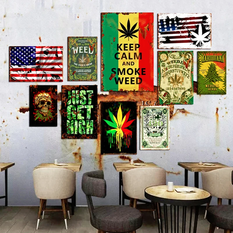 

Tinplate Poster Bar Cafe Wall Decoration Poster California Weed Retro Metal Tin Signs Poster Marijuana Vintage