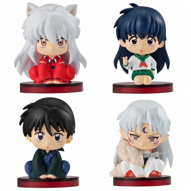 

4pcs/1set 5CM Anime Inuyasha Figure Kawaii Inuyasha Higurashi Kagome Model Seated Toys for Children Collection Ornament Doll