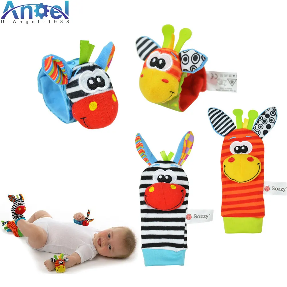 

4pcs Baby Toy Baby Rattles Toys 2020 hot sales Animal Socks Wrist Strap With Rattle Baby Foot Socks Bug Wrist Strap baby socks