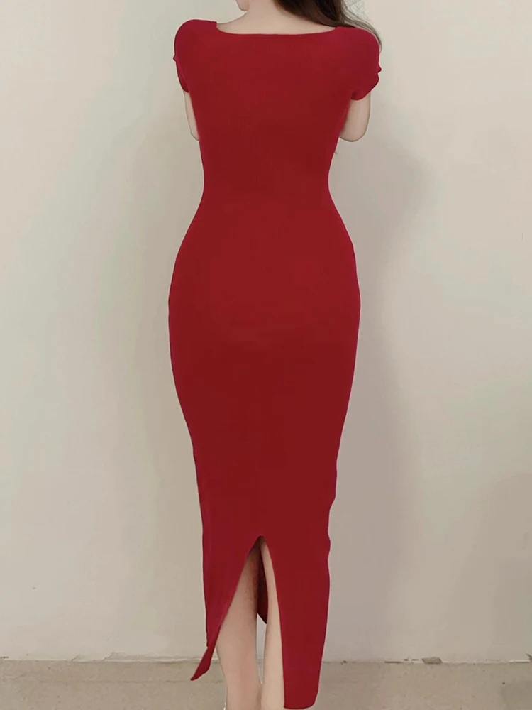 Сексуальное трикотажное платье Новинка лета 2022 тонкая юбка средней длины с