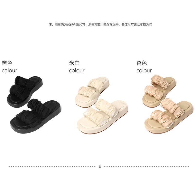 

Folding decoration women's flat-bottom slippers increase thick-bottom square-toe slippers fashion casual slippers