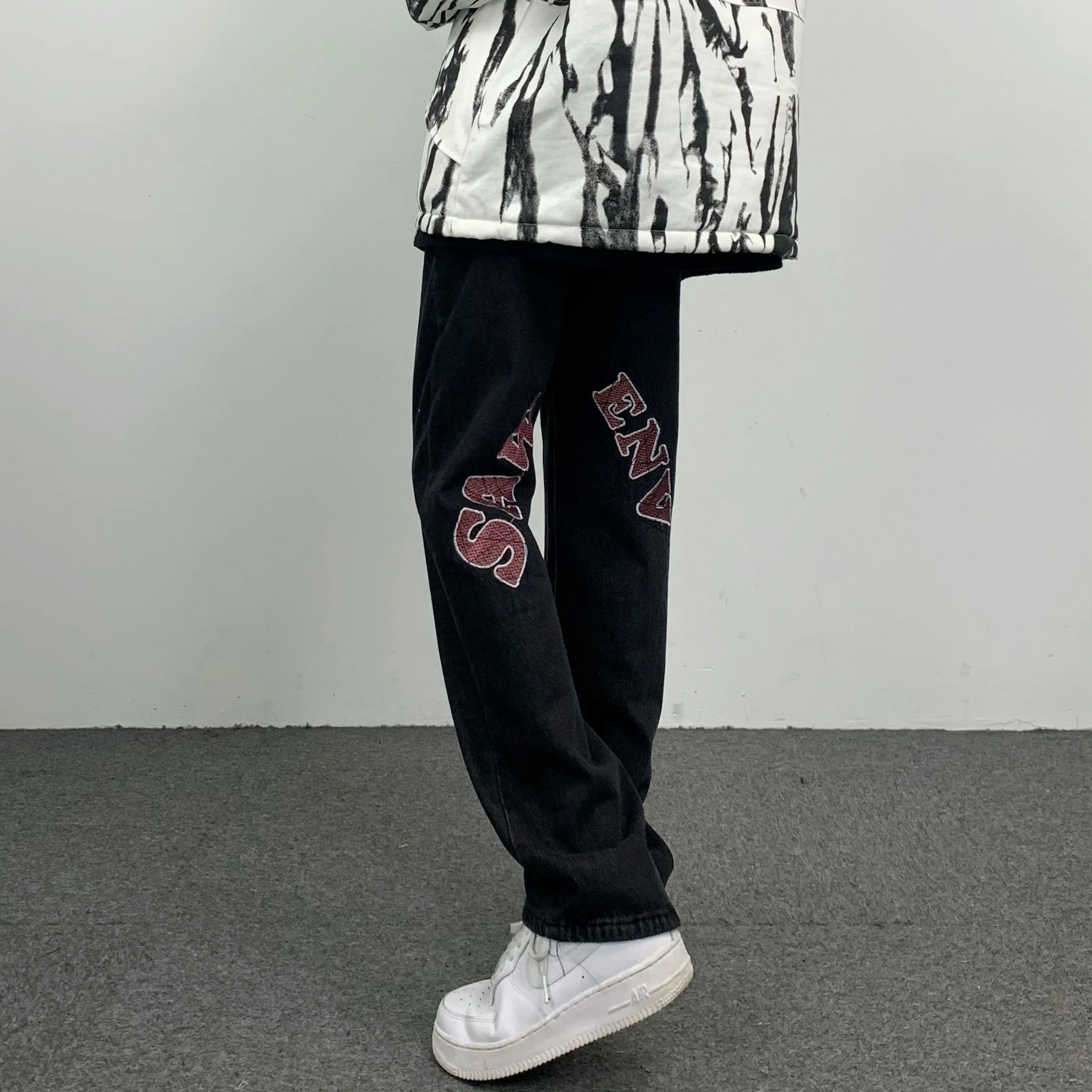 YIHANKE  High Street Letter Printed Jeans Men's Summer Thin Hiphop Fried Street Vibe Straight Tube Loose Pants Streetwear Hiphop