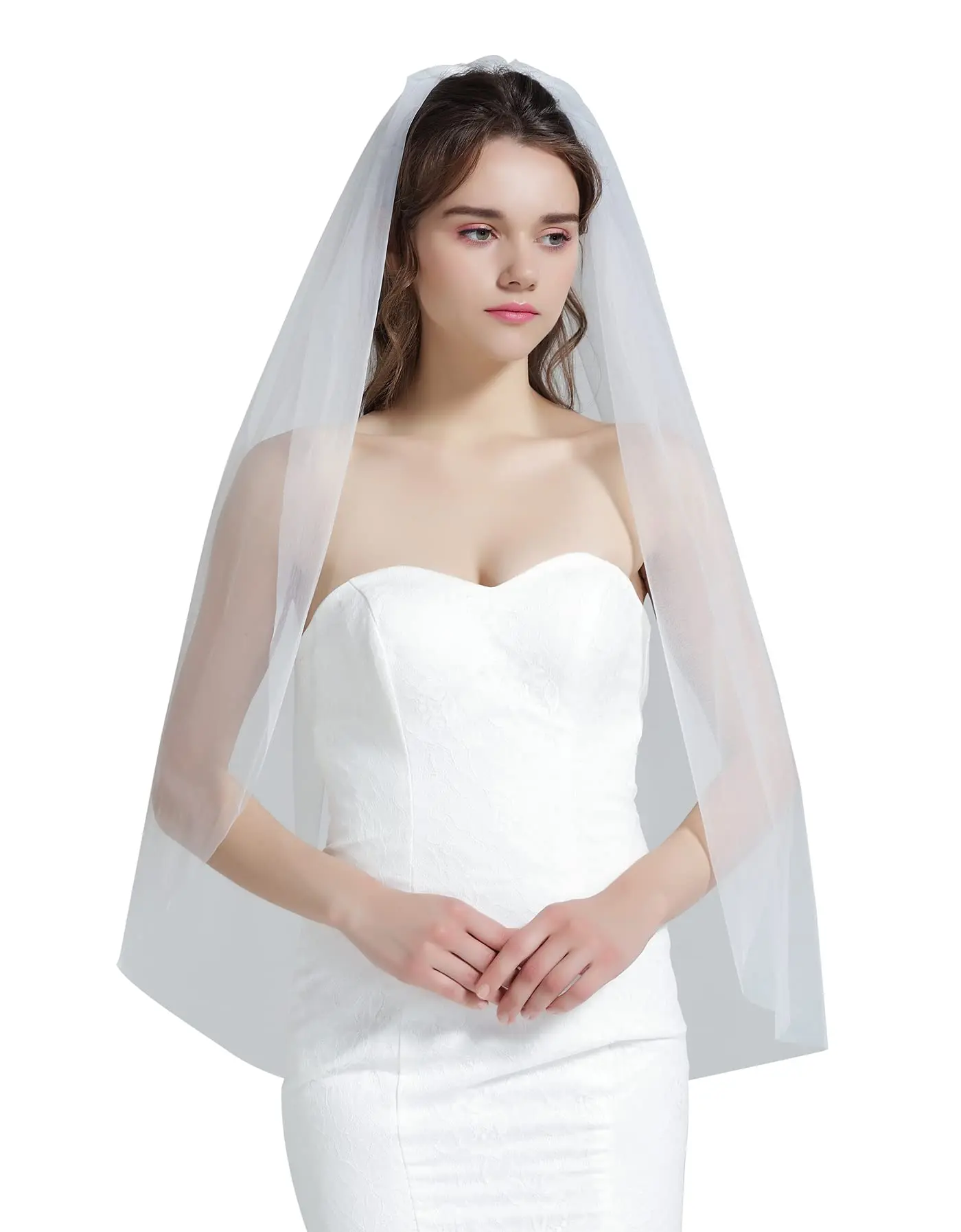 

Wedding Bridal Veil Cut Edge with Comb 1 Tier Fingertip&Cathedral Length White Ivory 2023