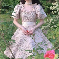 vintage dress for women jacquard three dimensional flower machine embroidery princess dresses ladies birthday party vestidos