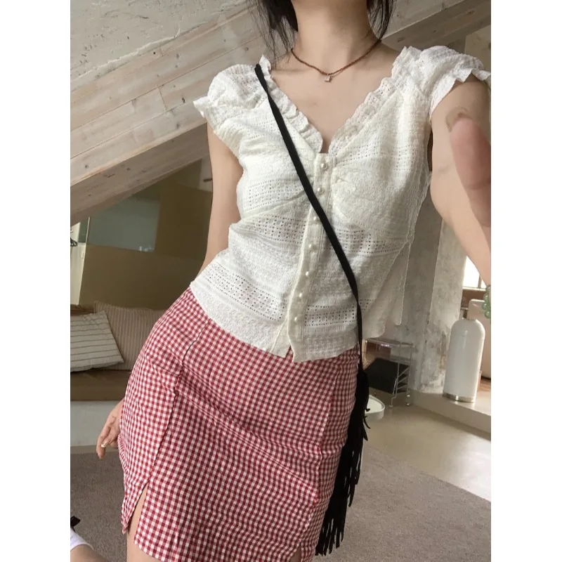 Французские винтажные кружевные рубашки Korobov приталенные блузки с летящим