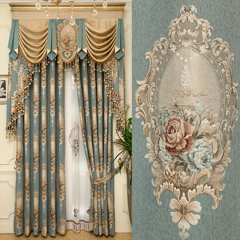 

Embroidered European-style Curtains for Living Room Bedroom High-end Thickened Chenille Jacquard Windows Backdrop