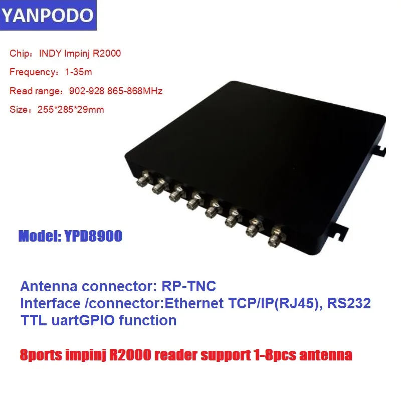 

Yanpodo Marathon 8ports fixed UHF RFID reader long range 1-35m Impinj R2000 with RS232/TCP/IP RJ45 Ethernet for sport timing