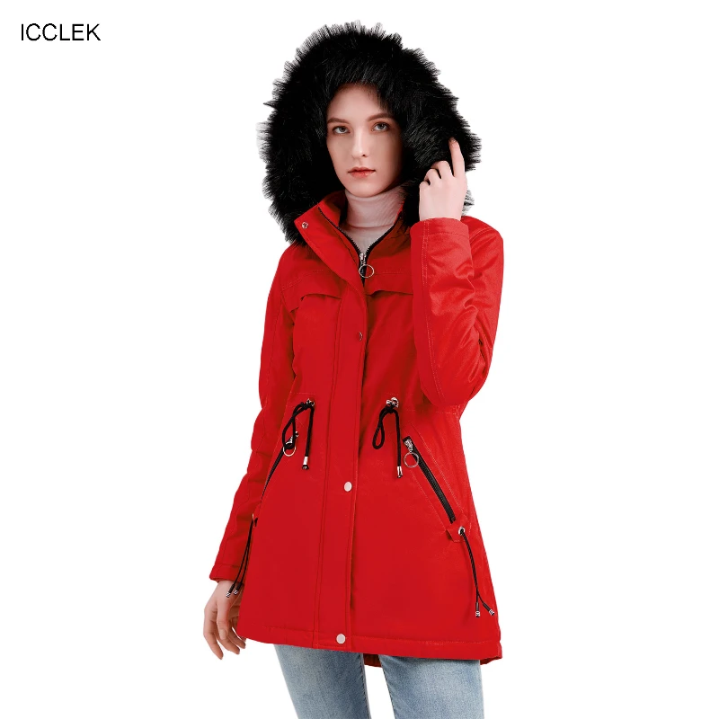 ICCLEK Solid winter women's cotton padded clothes detachable HAT wool collar winter warm Plush coat pie overcome female n521