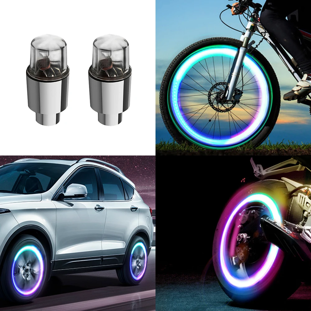 Bicycle Valve Light MTB Road Bike Motorcycle Car LED Color Light Wheel Tire Valve Caps Cycling Lantern Hub Tyre Spoke Flash Lamp images - 6