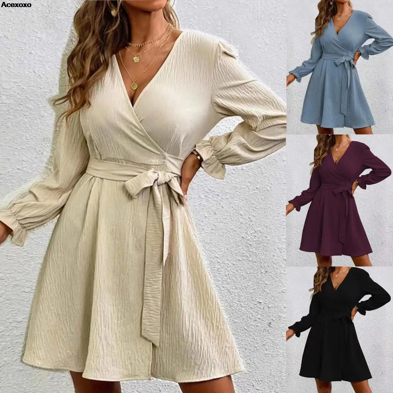 

Solid color wrap dress