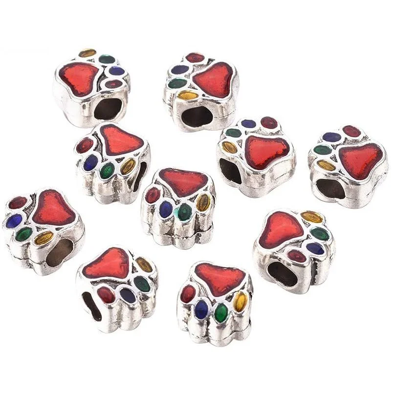 

10 шт., эмалированные бусины в виде собачьей лапы