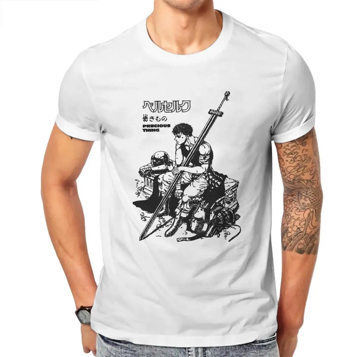 Vintage Berserk Swordsman  T-Shirts Men Round Collar Cotton T Shirt  Short Sleeve Tees Birthday Gift Clothing