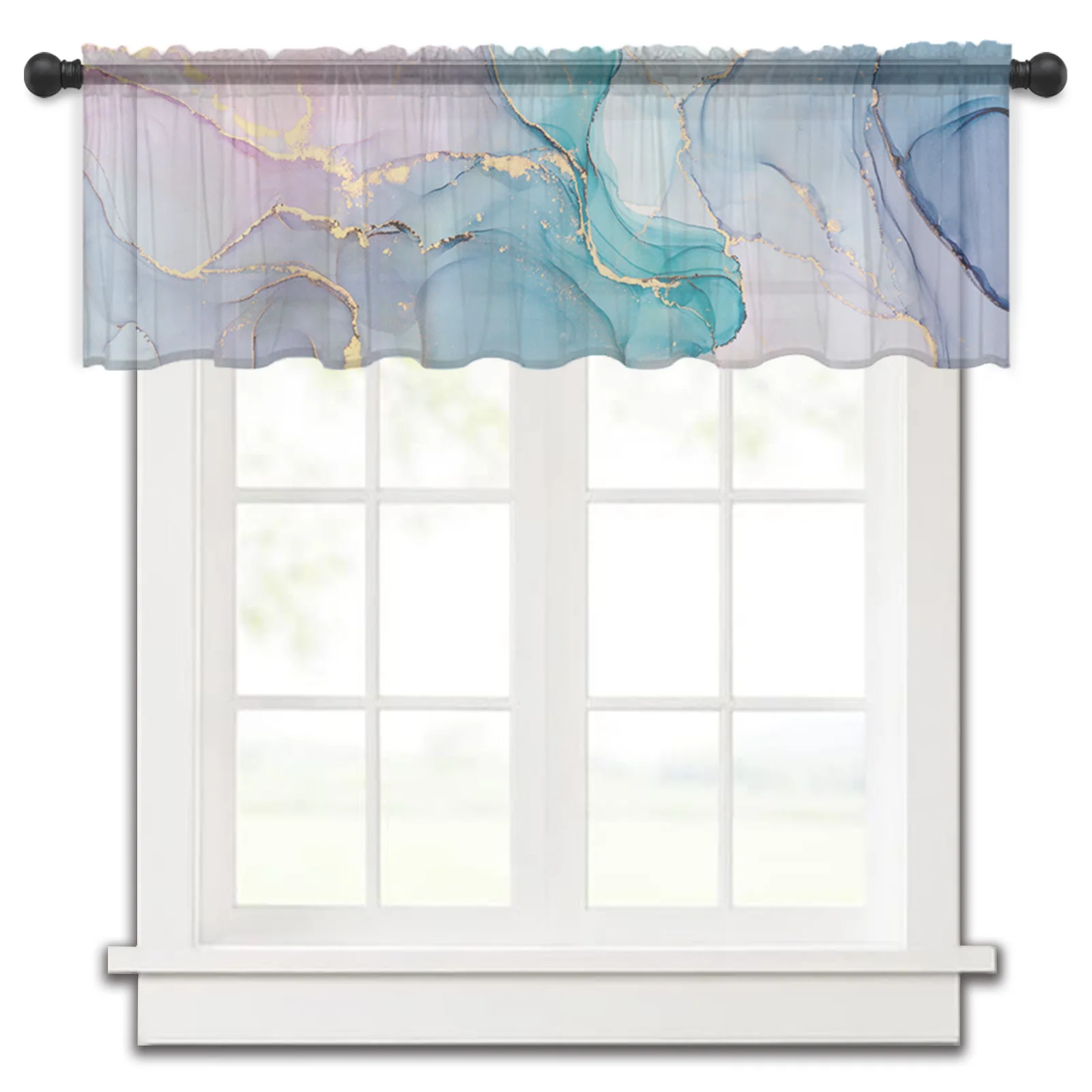 

Marble Turquoise Pink Tulle Kitchen Small Window Curtain Valance Sheer Short Curtain Bedroom Living Room Home Decor Voile Drapes