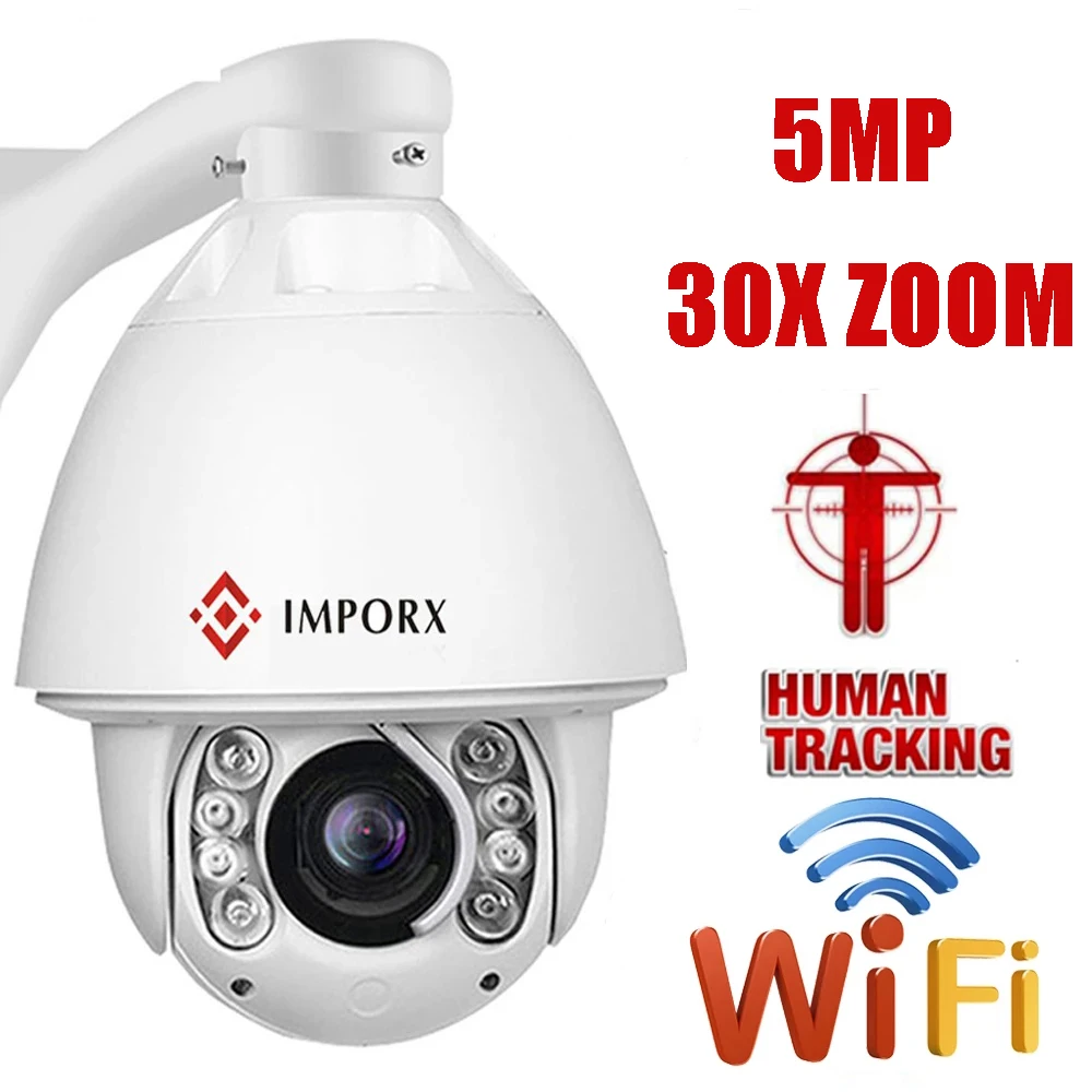 

5MP 2.5K Outdoor IP Camera WIFI AI Auto Tracking 30X Zoom Wireless PTZ Speed Dome CCTV Camera Two Way Audio IR 150m