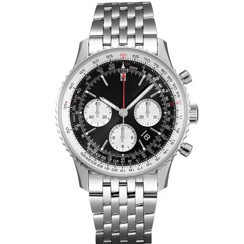 

Men Watches Waterproof Black Dial Sapphire Stainless Steel Quartz Movement Chronograph Stopwatch Male Wristwatches