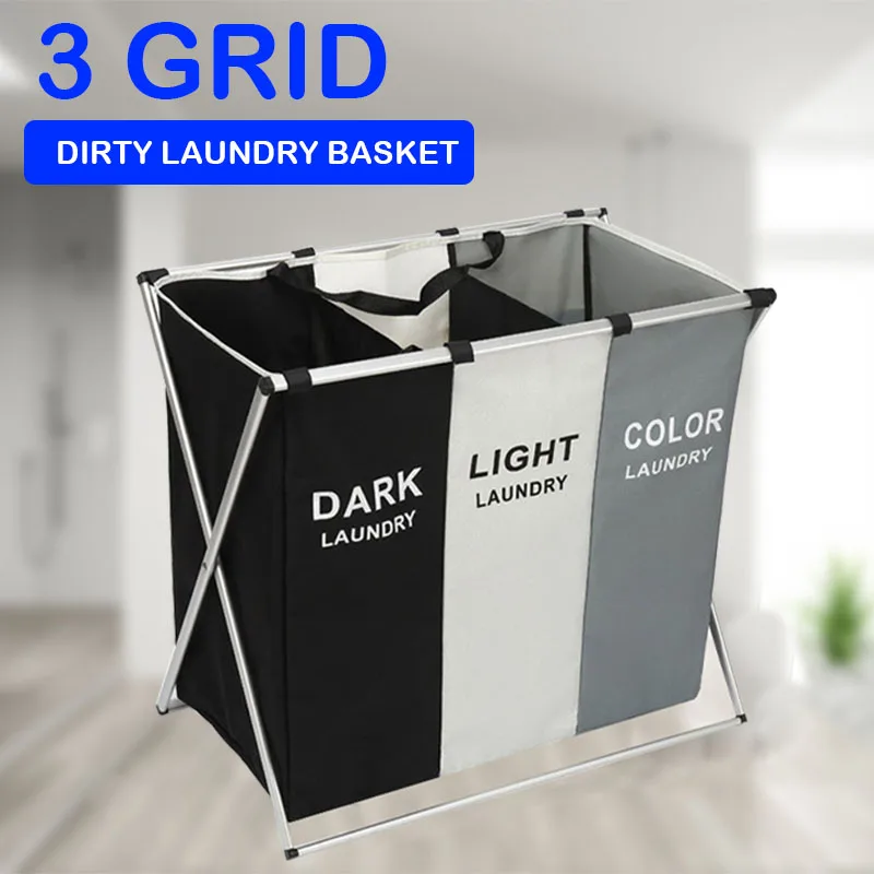 Foldable Laundry Basket Three Grid Organizer Basket Home Large Dirty Clothes Storage Oxford Cloth Waterproof Laundry Hamper